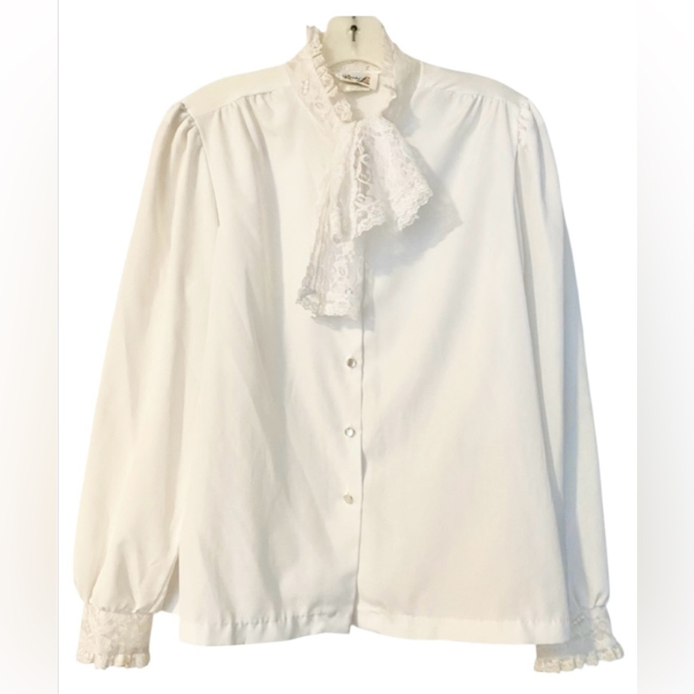 White Vintage Long Sleeve Blouse With Lace